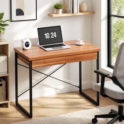 Friendly Walnut Black Computer Desk with Spacious Drawers