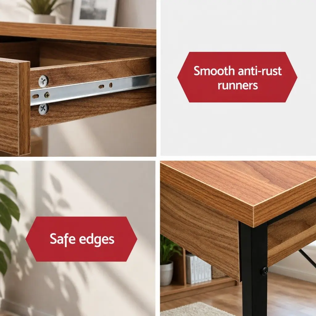 Computer Desk with 2 Drawers Storage Walnut Black 100CM Home Office Workstation