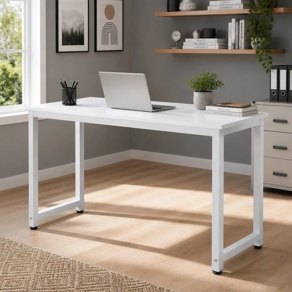 Computer Desk White 120CM Spacious Desktop Particle Board