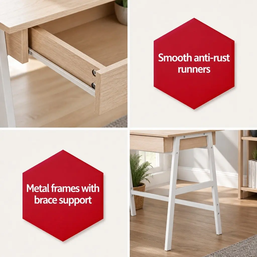 Computer Desk with Drawers Storage Cabinet 100CM Oak White Home Office