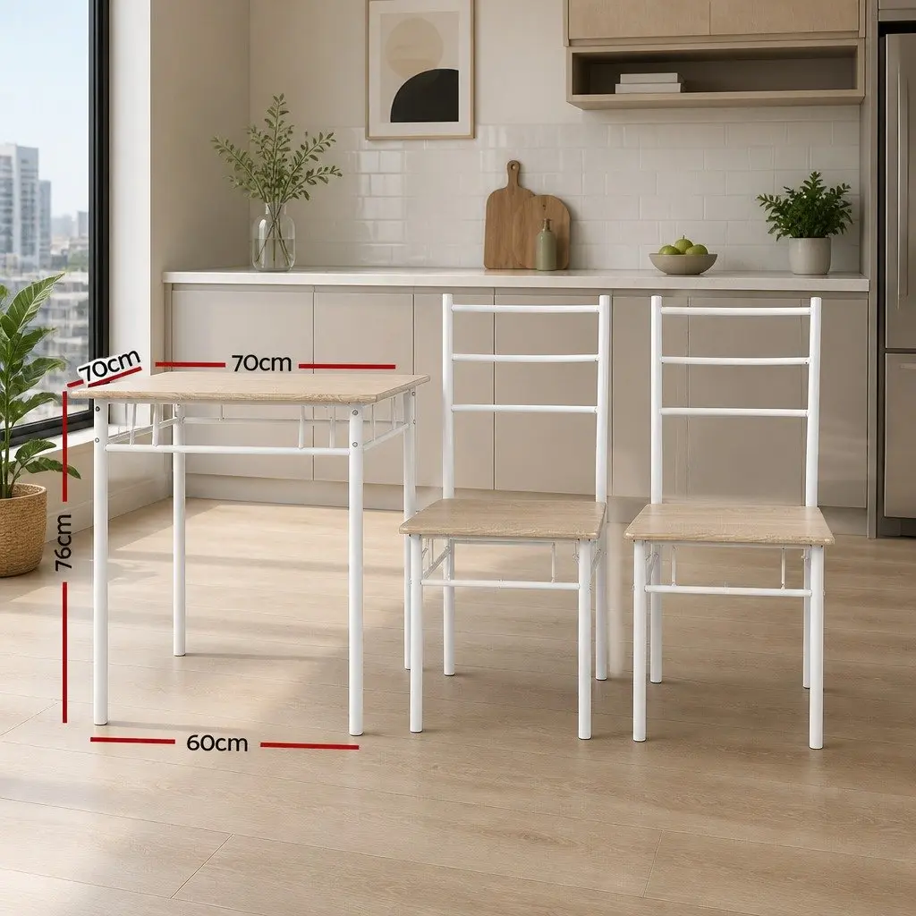 Dining Table and Chairs Set Industrial Style 3 Piece Natural