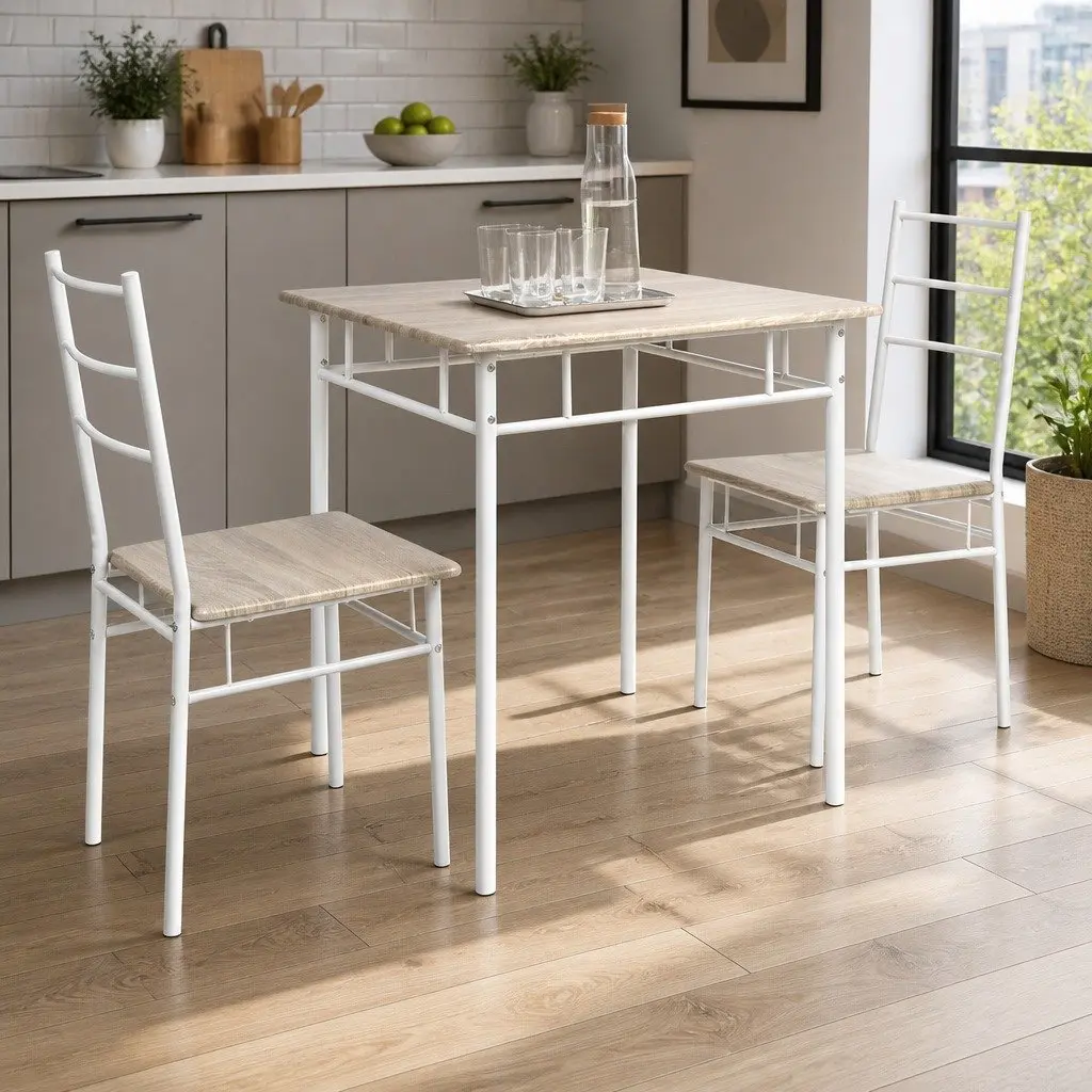 Dining Table and Chairs Set Industrial Style 3 Piece Natural
