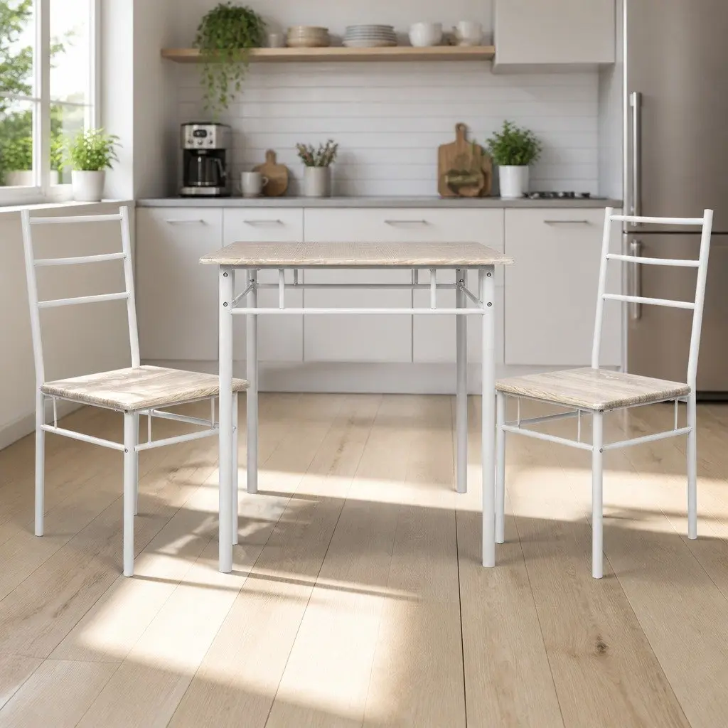 Dining Table and Chairs Set Industrial Style 3 Piece Natural