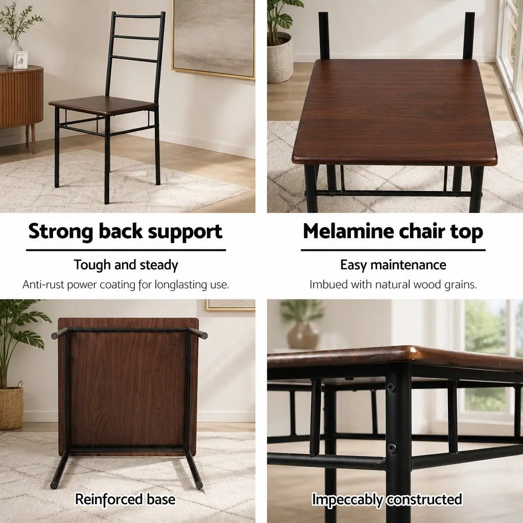Dining Table and Chairs Set for 3 Industrial Design Walnut Black Frame