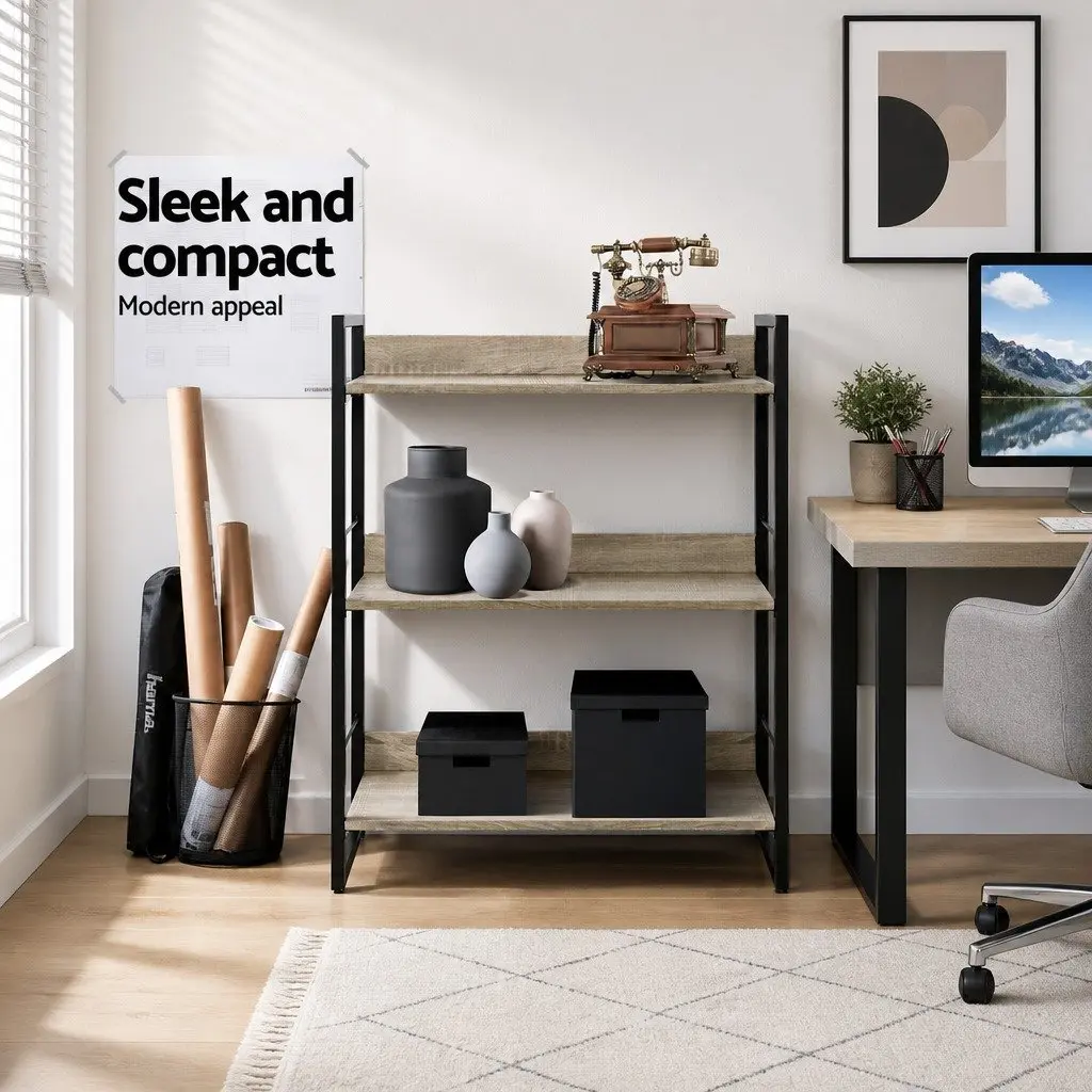 Black Oak 3-Tier Display Bookshelf Modern Open Shelving Unit for Living Room