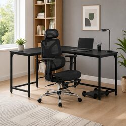 L-Shape Computer Desk Office Chair Combo Study Ergonomic Mesh High Back Black