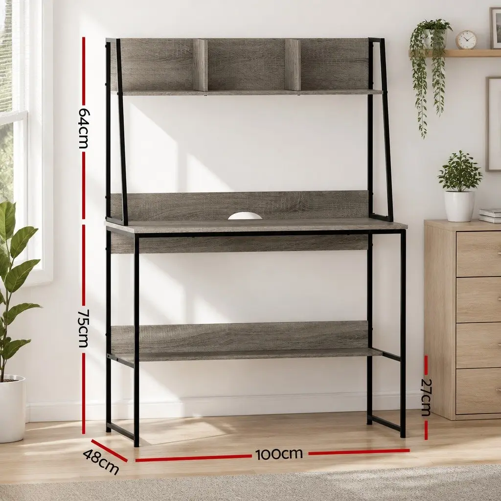 Computer Desk with Bookshelf Storage Grey 100cm Home Office Workstation