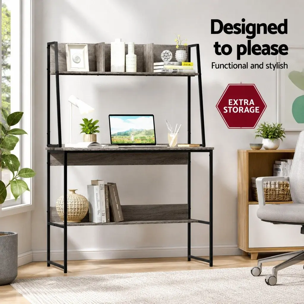 Computer Desk with Bookshelf Storage Grey 100cm Home Office Workstation