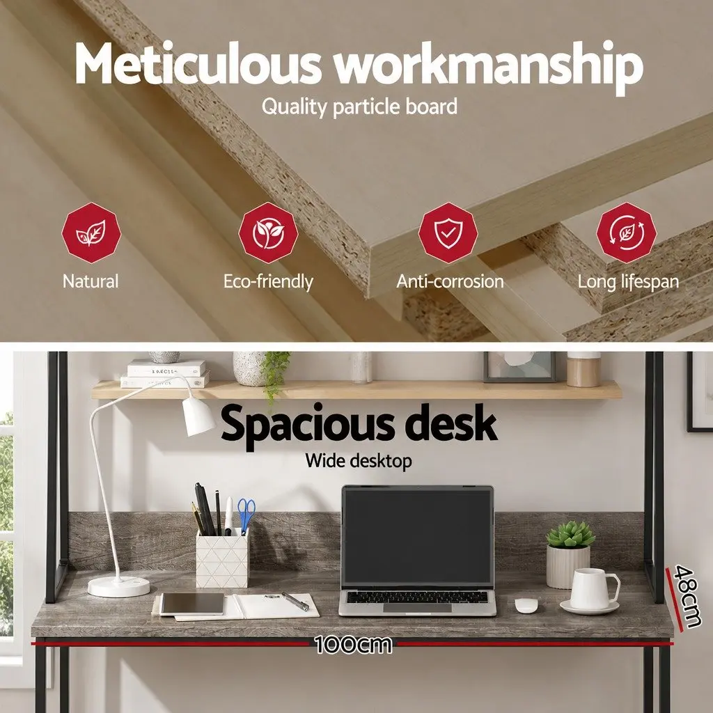 Computer Desk with Bookshelf Storage Grey 100cm Home Office Workstation