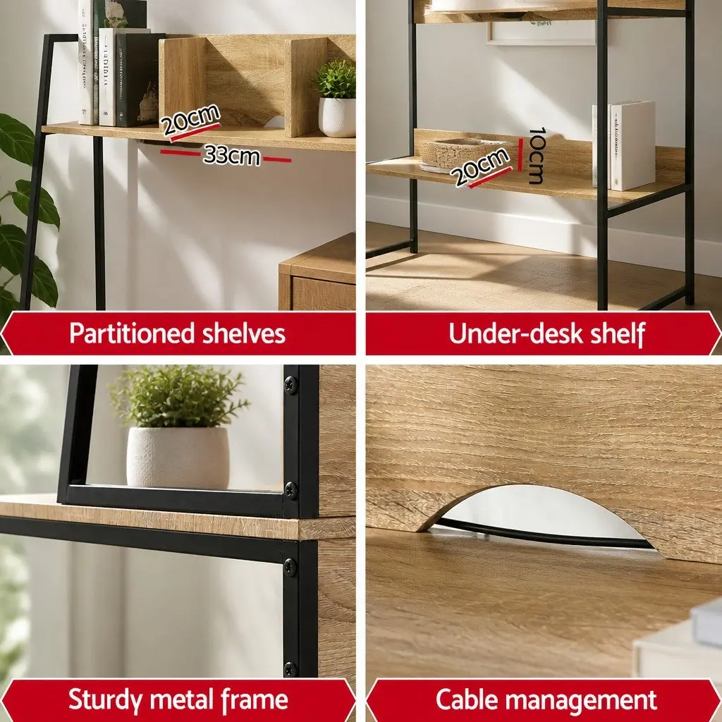 Computer Desk Oak 100CM with Bookshelf Storage for Small Space Home Office