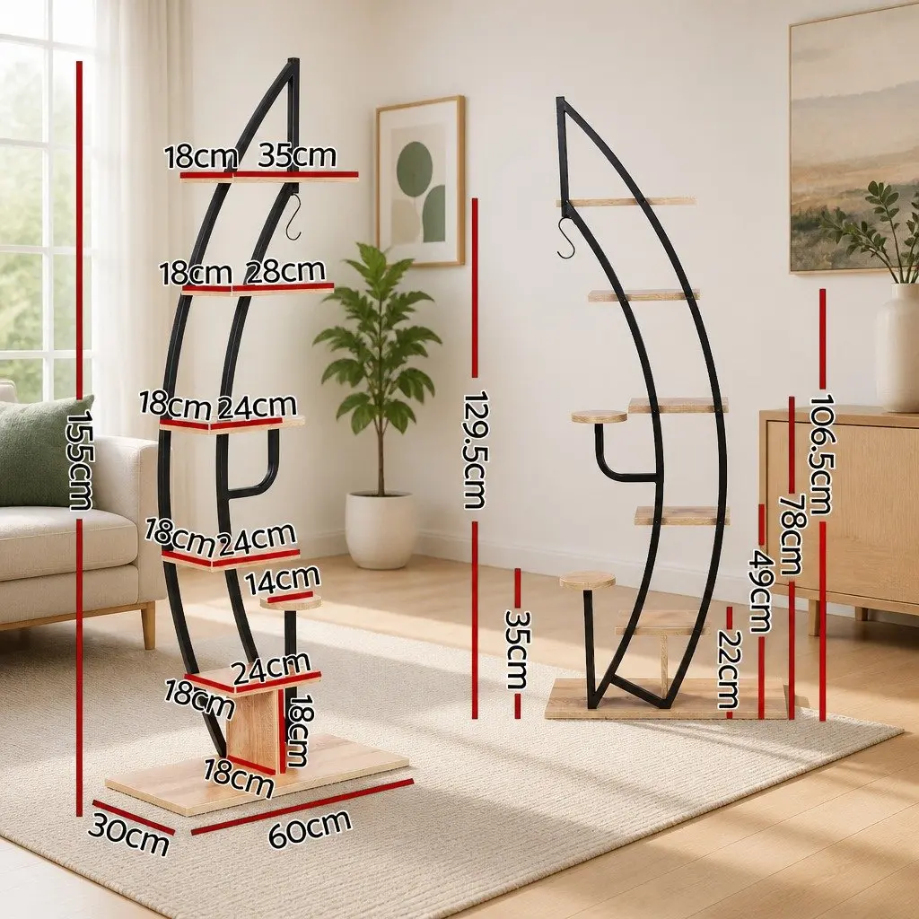 6 Tier Half Moon Plant Stand Black Metal Indoor Outdoor Organizer Space Saving