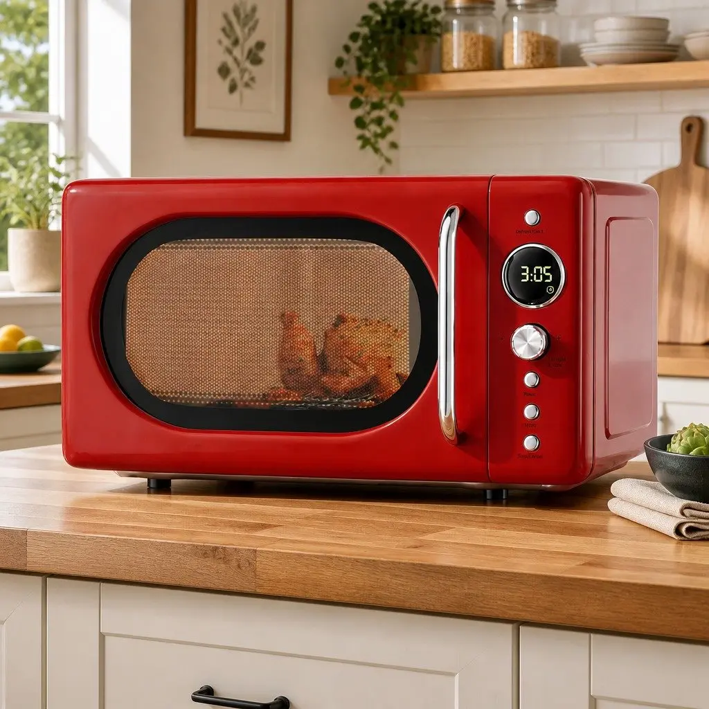 Microwave Oven 20L Red Digital Control 700W 8 Auto Cook Menus 6 Power Levels