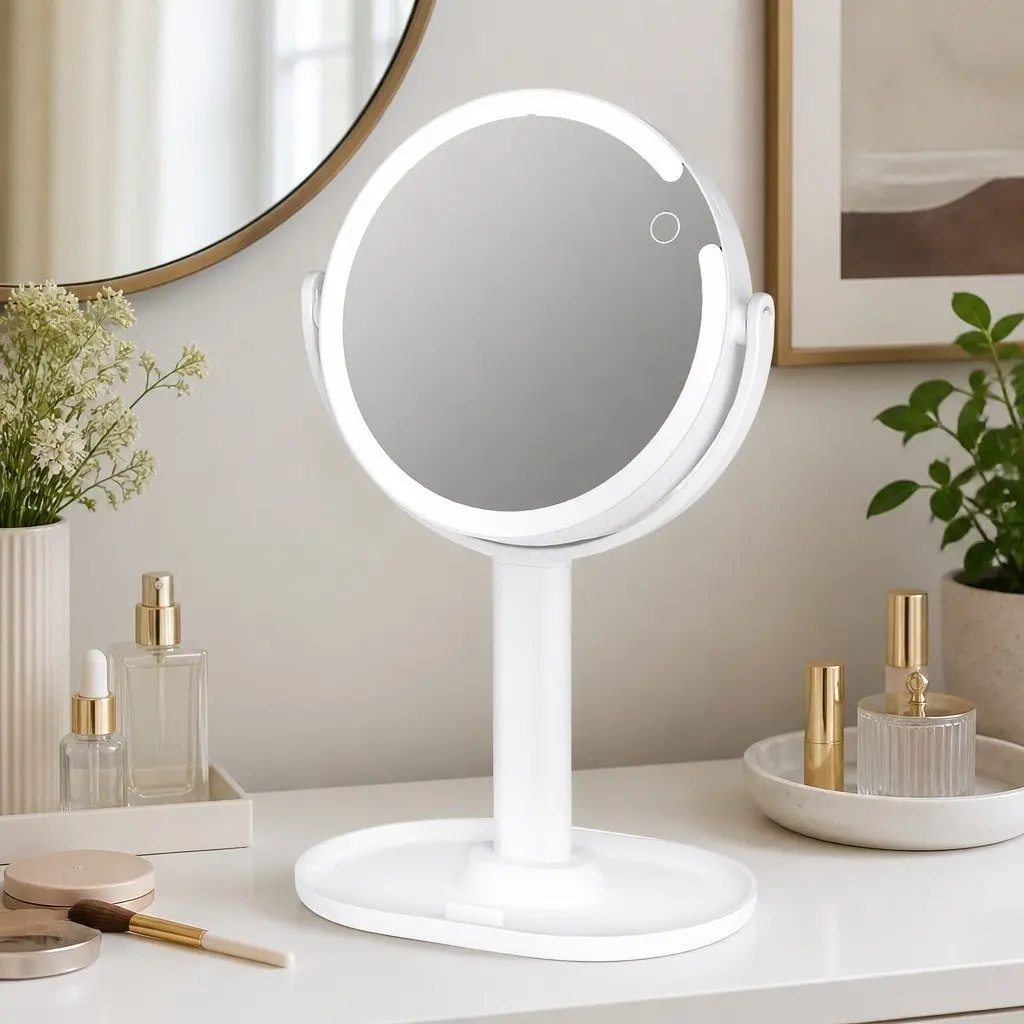 LED Makeup Mirror Double-Sided 10x Magnifying 19cm with Adjustable LED Lighting USB Rechargeable