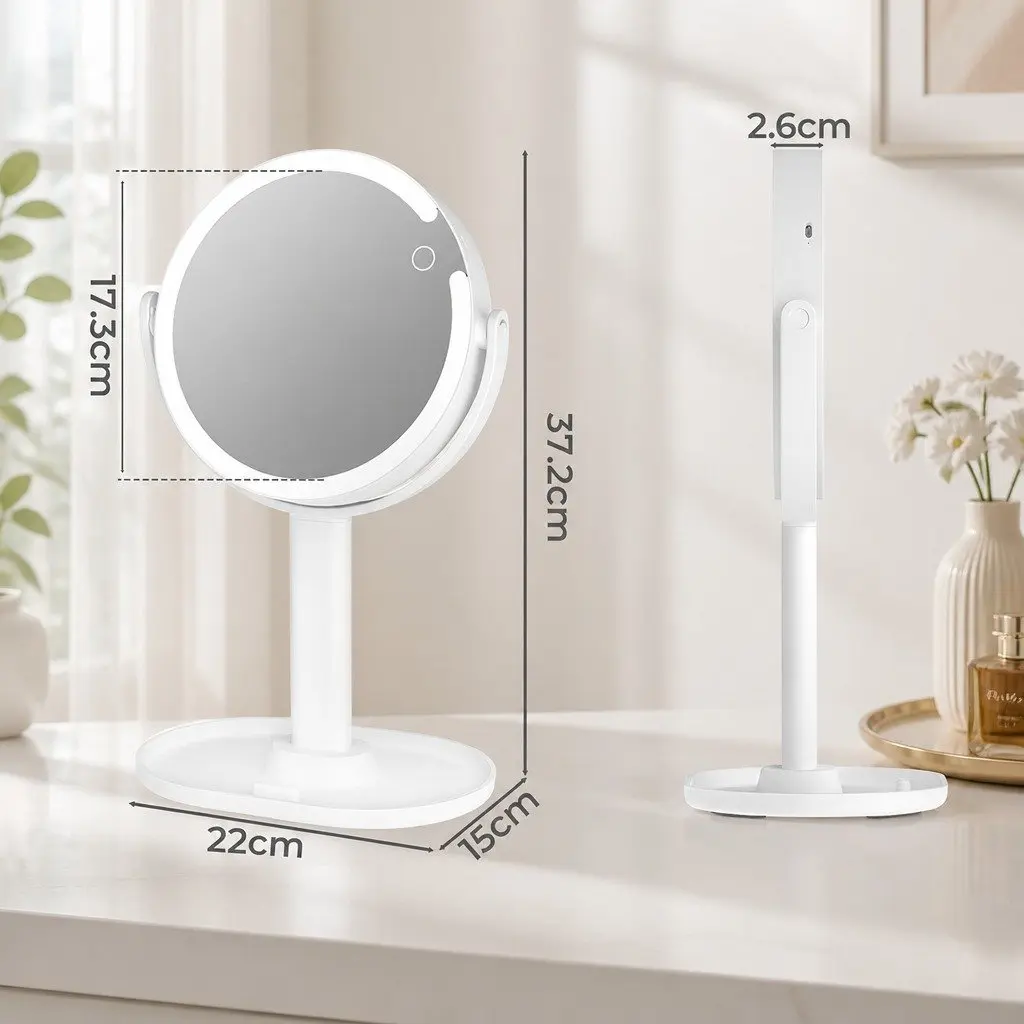 LED Makeup Mirror Double-Sided 10x Magnifying 19cm with Adjustable LED Lighting USB Rechargeable