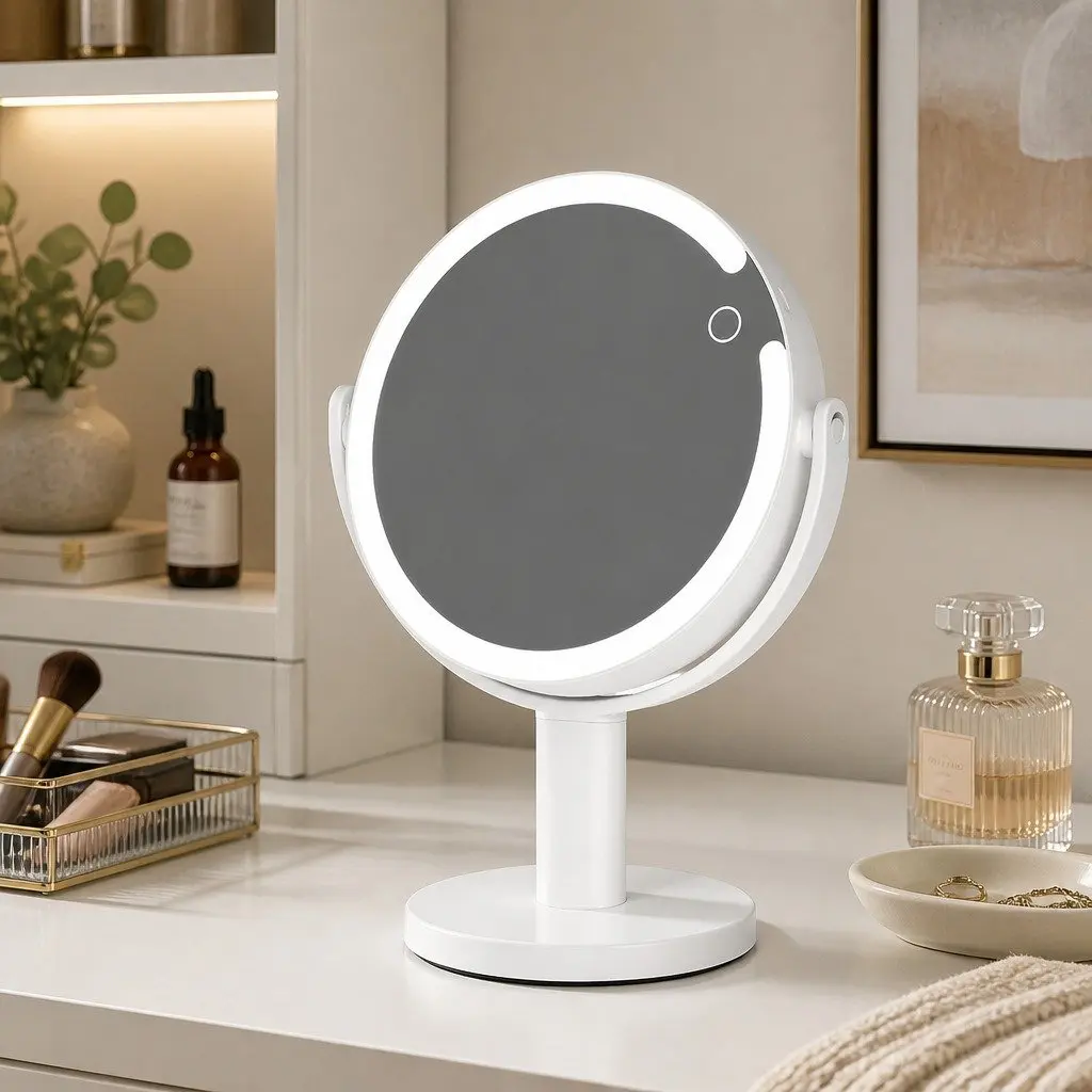 LED Makeup Mirror Double-Sided 10x Magnifying 19cm with Adjustable LED Lighting USB Rechargeable