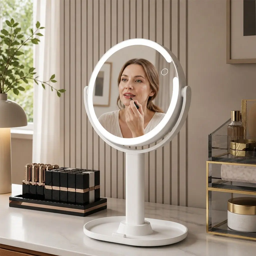 LED Makeup Mirror Double-Sided 10x Magnifying 19cm with Adjustable LED Lighting USB Rechargeable