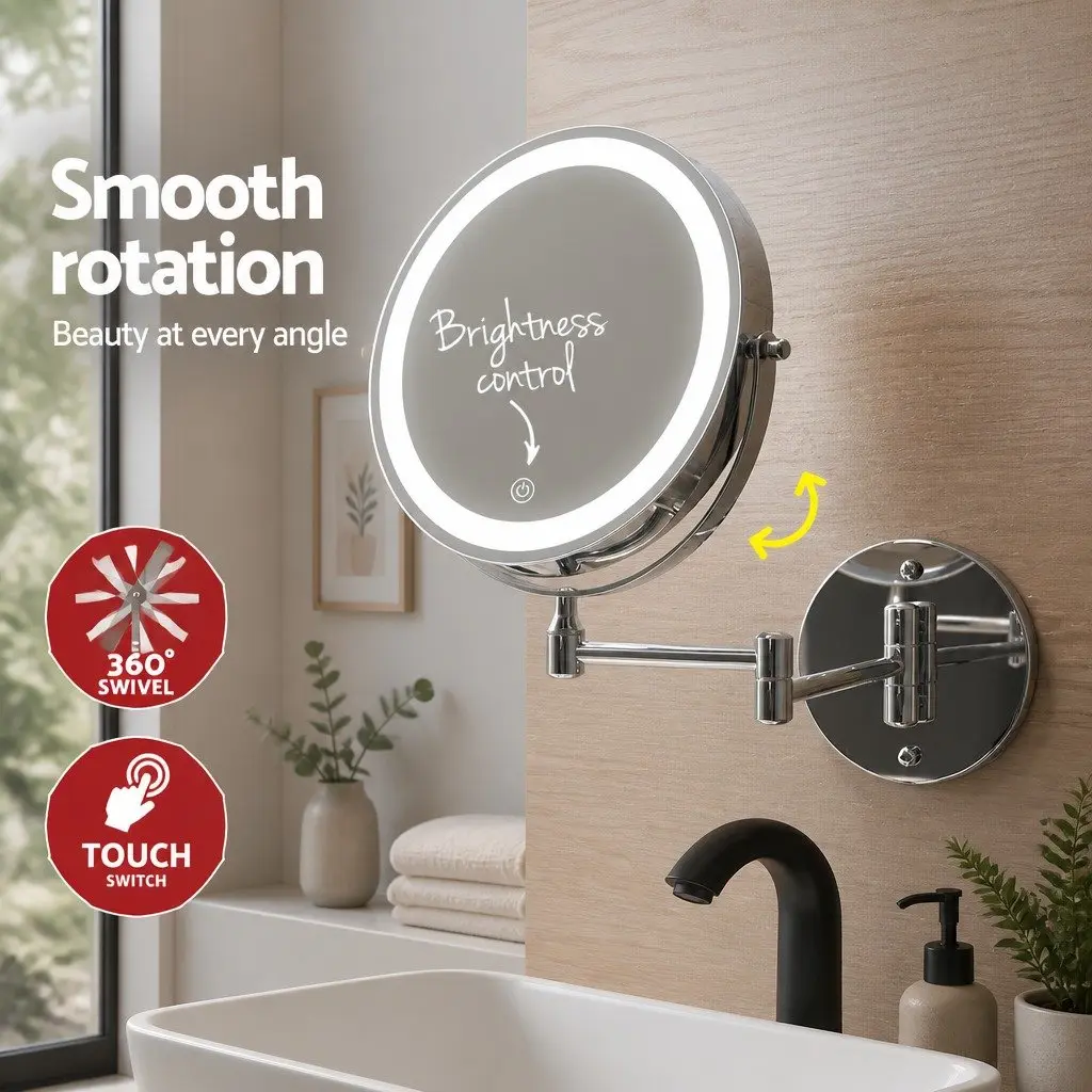 Makeup Mirror Extendable 10X Magnifying LED 33cm x 32cm