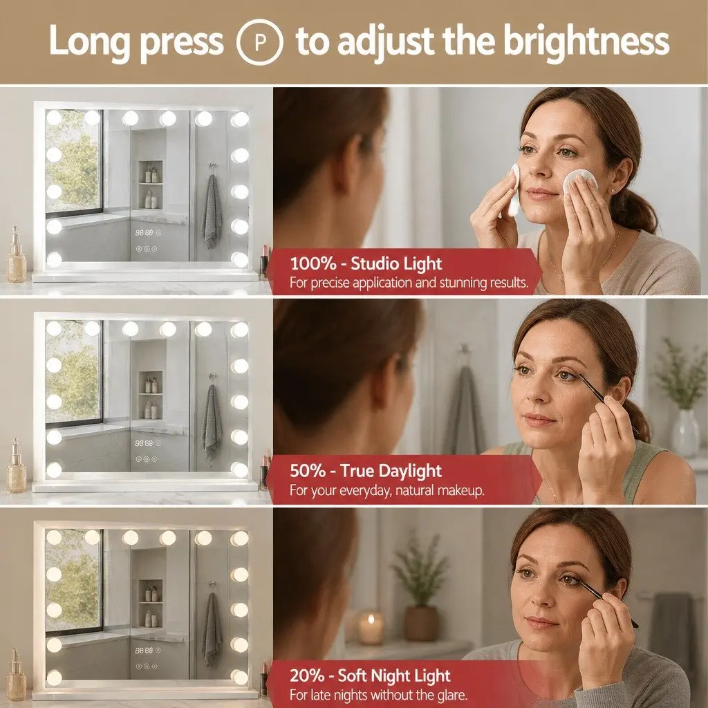 Makeup Mirror Adjustable LED Light 58x45cm Hollywood Vanity Tabletop Yellow