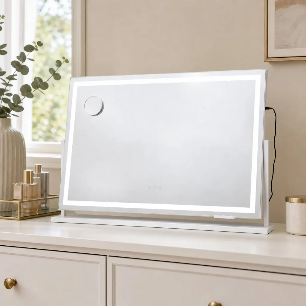 Makeup Mirror 90x60cm 360 Degree Rotatable with LED Lights and Phone Mount