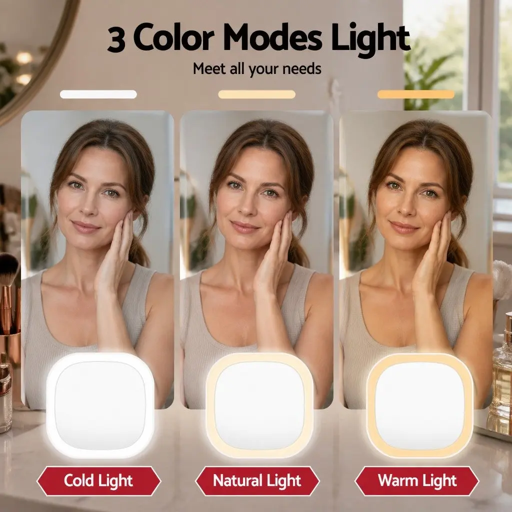 LED Compact Makeup Mirror Pocket-Sized Lighted Travel Mirror 1x 10x