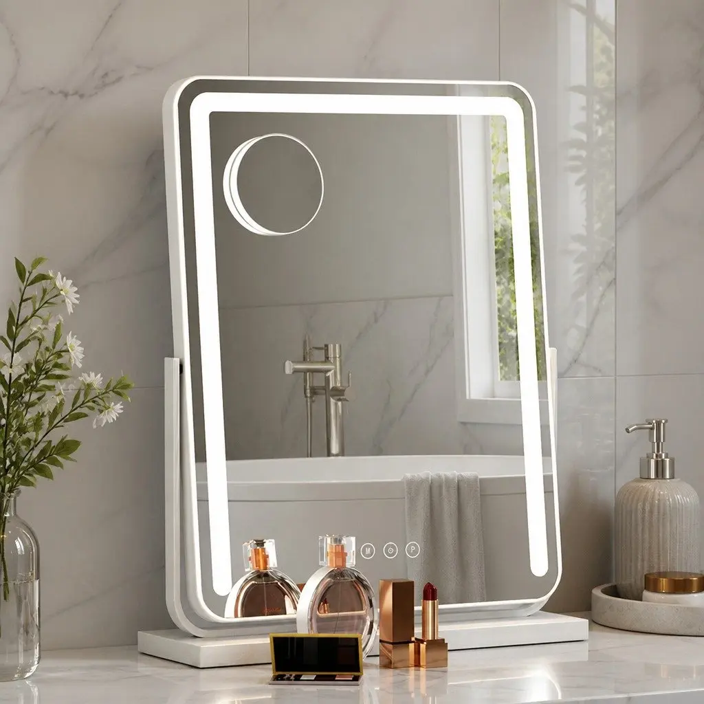 LED Makeup Mirror Touch Control 40x50cm 180° Rotation Adjustable Brightness