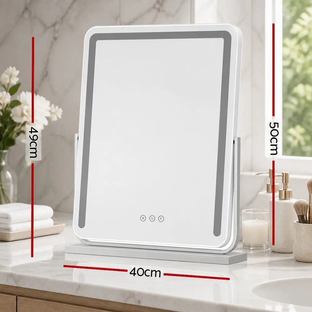 LED Makeup Mirror Touch Control 40x50cm 180° Rotation Adjustable Brightness