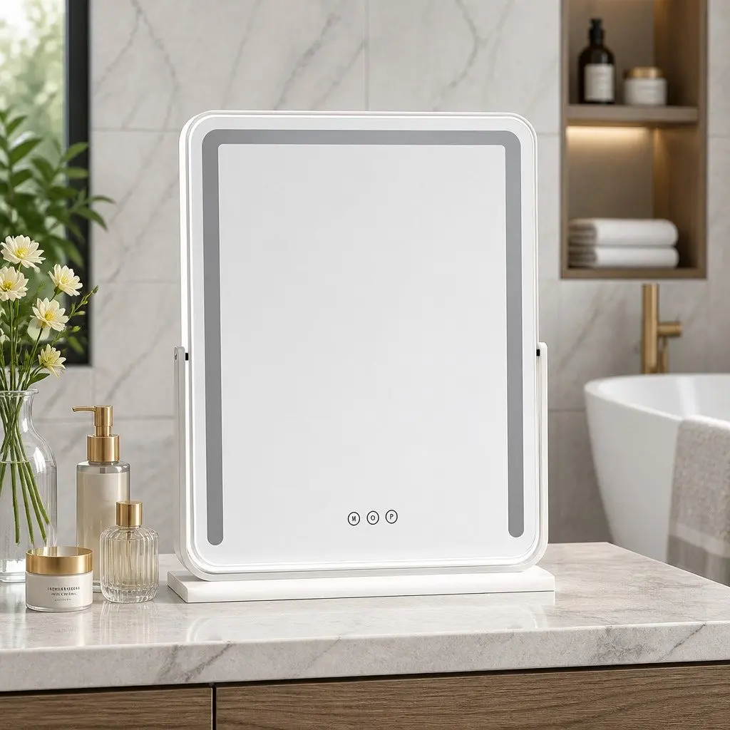 LED Makeup Mirror Touch Control 40x50cm 180° Rotation Adjustable Brightness
