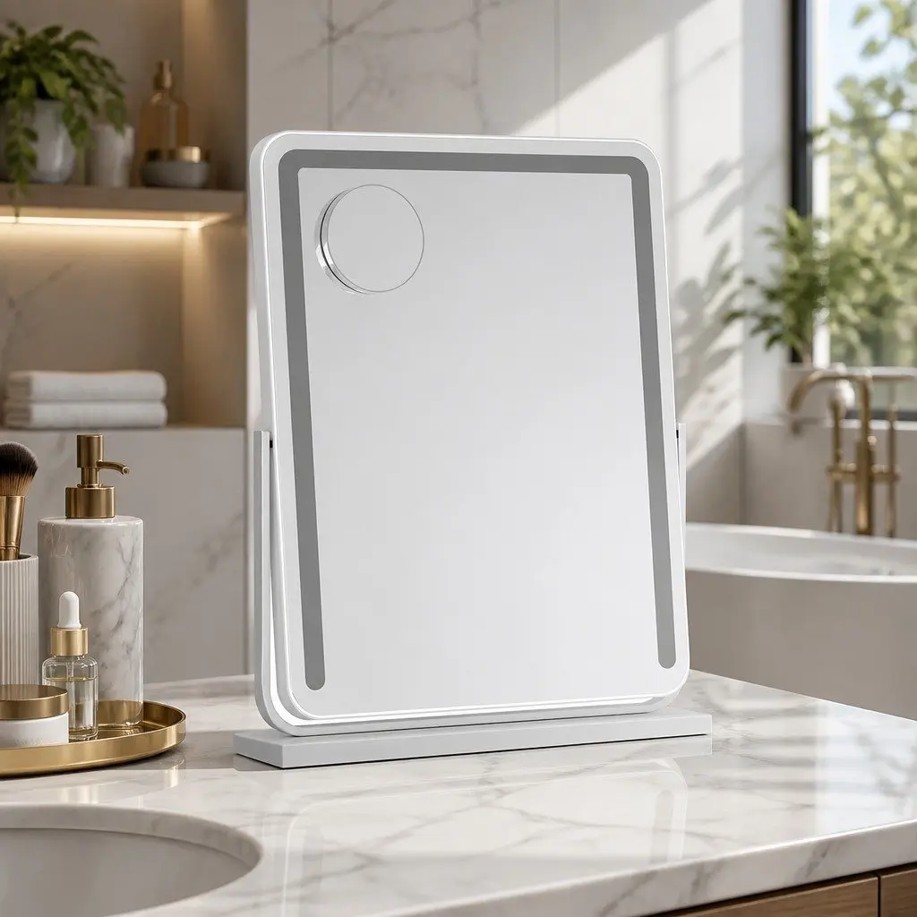 LED Makeup Mirror Touch Control 40x50cm 180° Rotation Adjustable Brightness