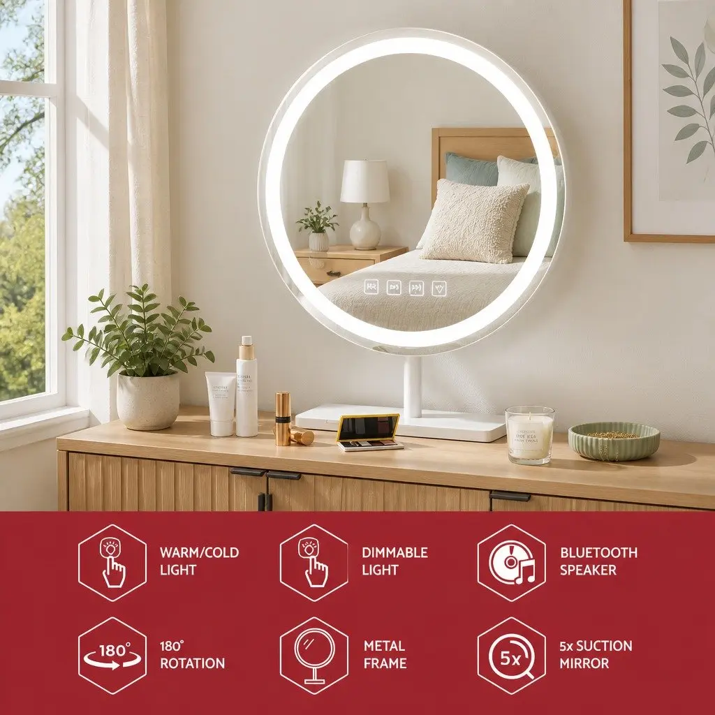 LED Touch Control Makeup Mirror 49x28cm with Bluetooth