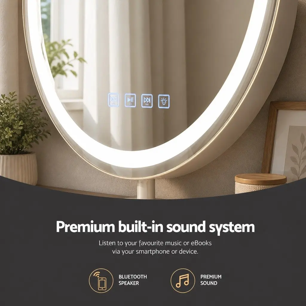 LED Touch Control Makeup Mirror 49x28cm with Bluetooth