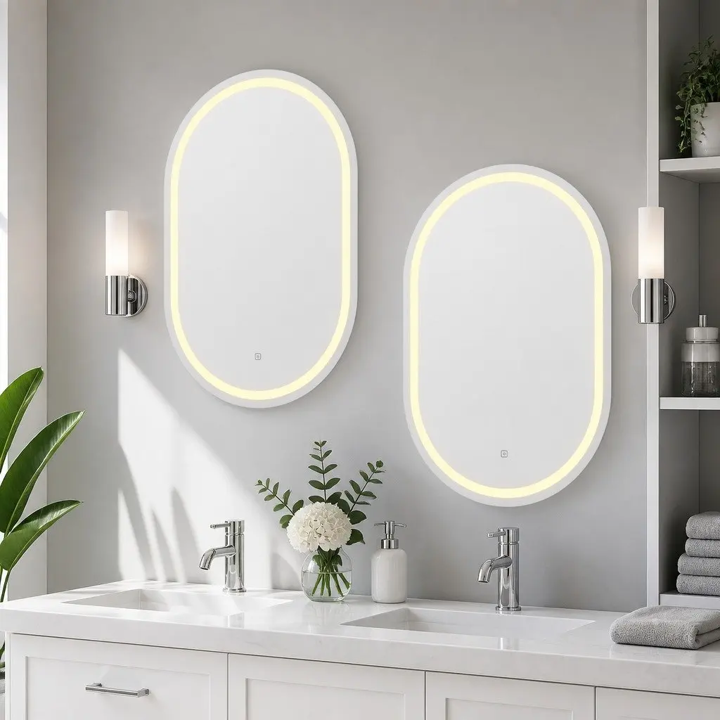Oval LED Wall Mirror Bathroom Vanity with Touch Control Defog 50X75CM