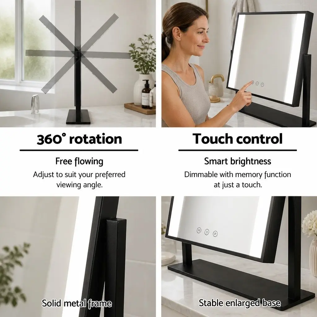 Makeup Mirror Hollywood Vanity LED Light Touch Control 25x30cm
