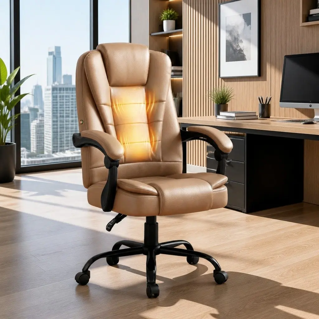Massage Chair High Back Two-Zone Vibration Espresso PU Leather