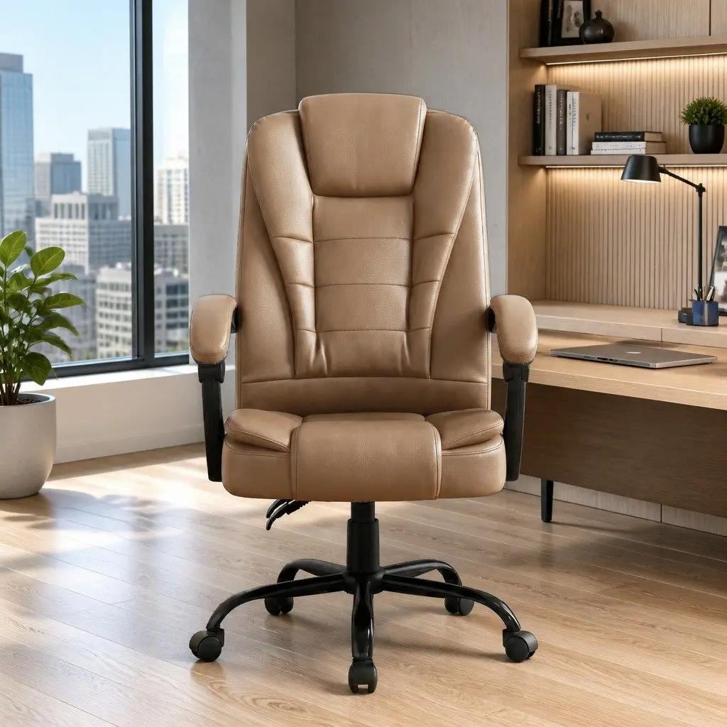 Massage Chair High Back Two-Zone Vibration Espresso PU Leather