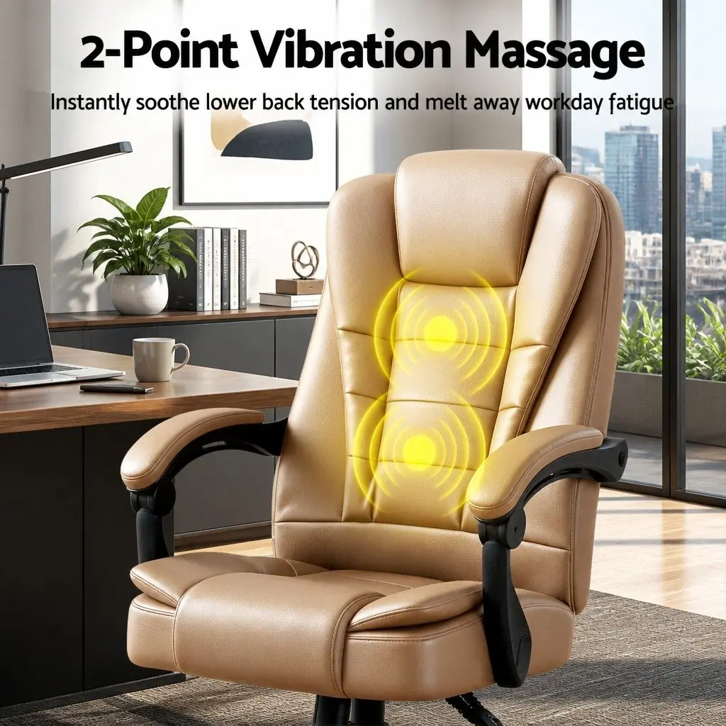 Massage Chair High Back Two-Zone Vibration Espresso PU Leather