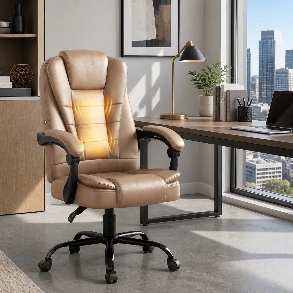 Massage Chair High Back Two-Zone Vibration Espresso PU Leather