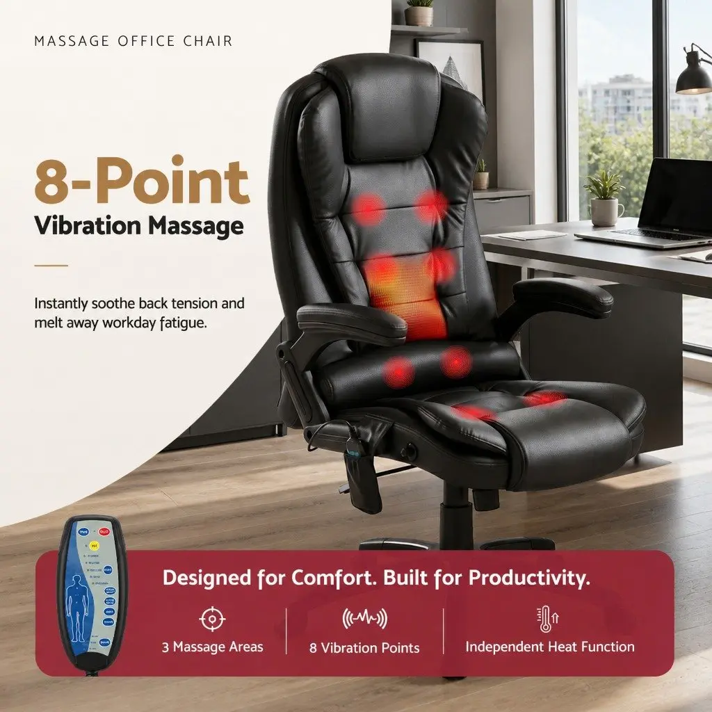 Massage Chair High Back Heated Seat 8 Point Vibration PU Black