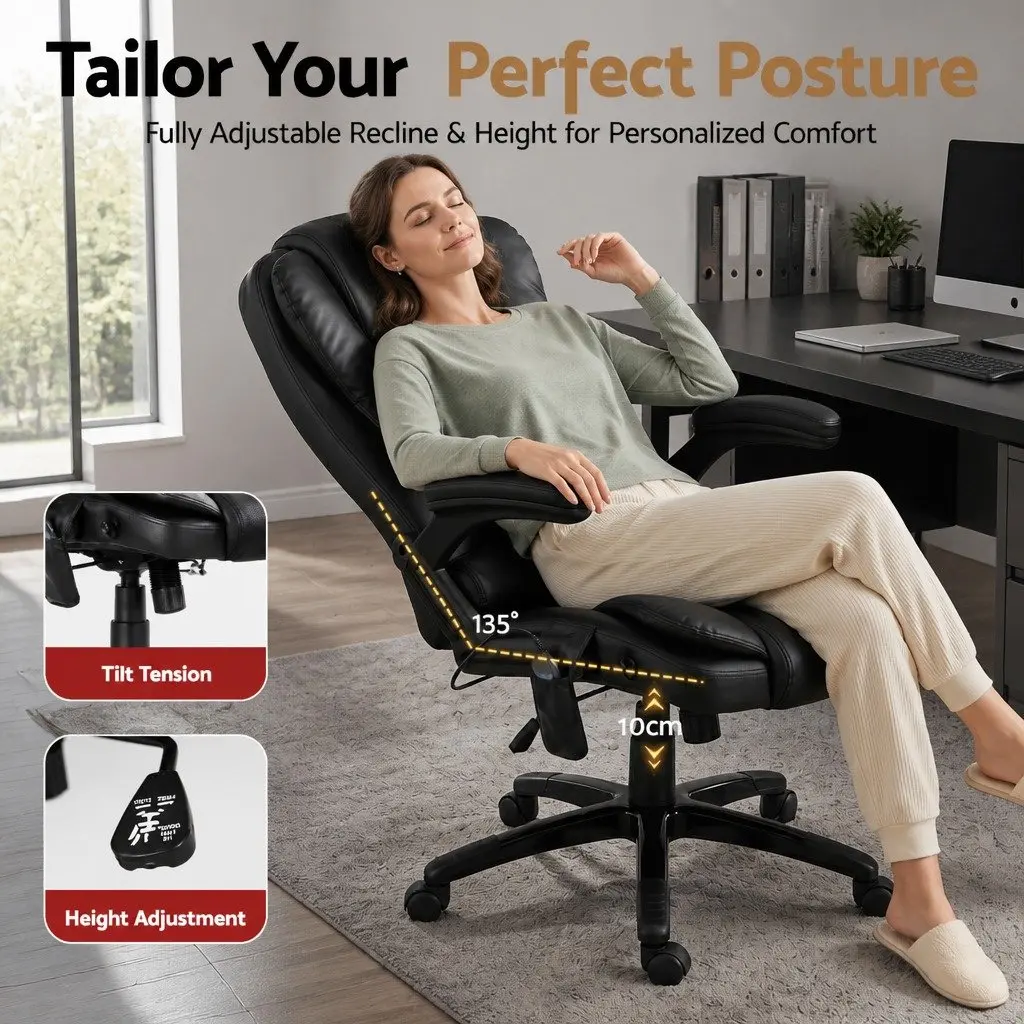 Massage Chair High Back Heated Seat 8 Point Vibration PU Black