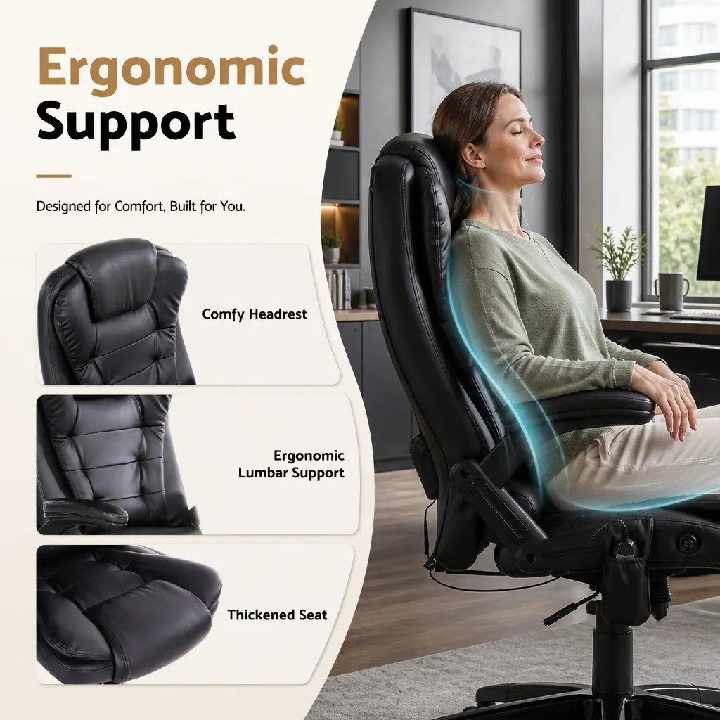 Massage Chair High Back Heated Seat 8 Point Vibration PU Black