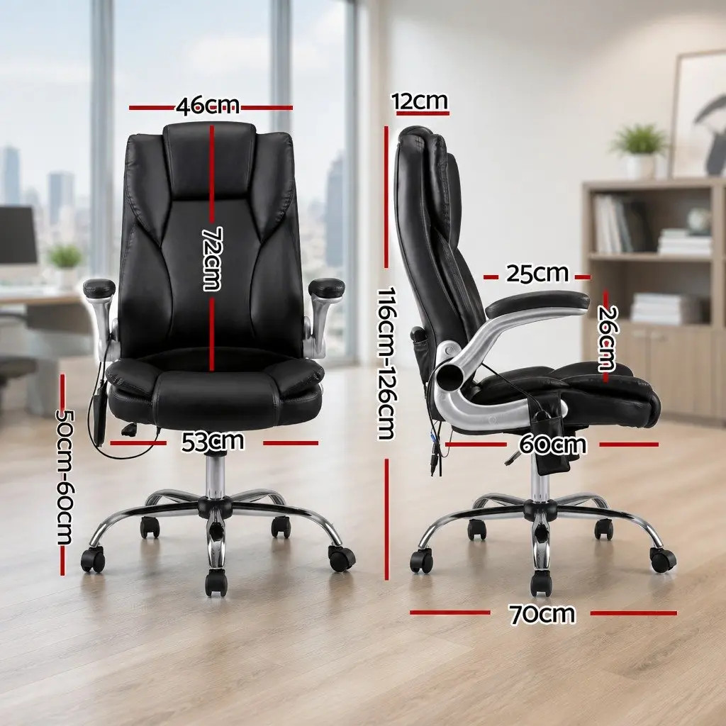 Massage Office Chair 8 Point Vibration High Back PU Leather Black