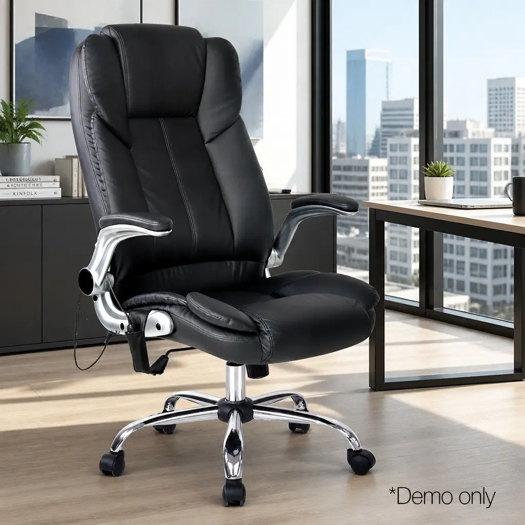 Massage Office Chair 8 Point Vibration High Back PU Leather Black