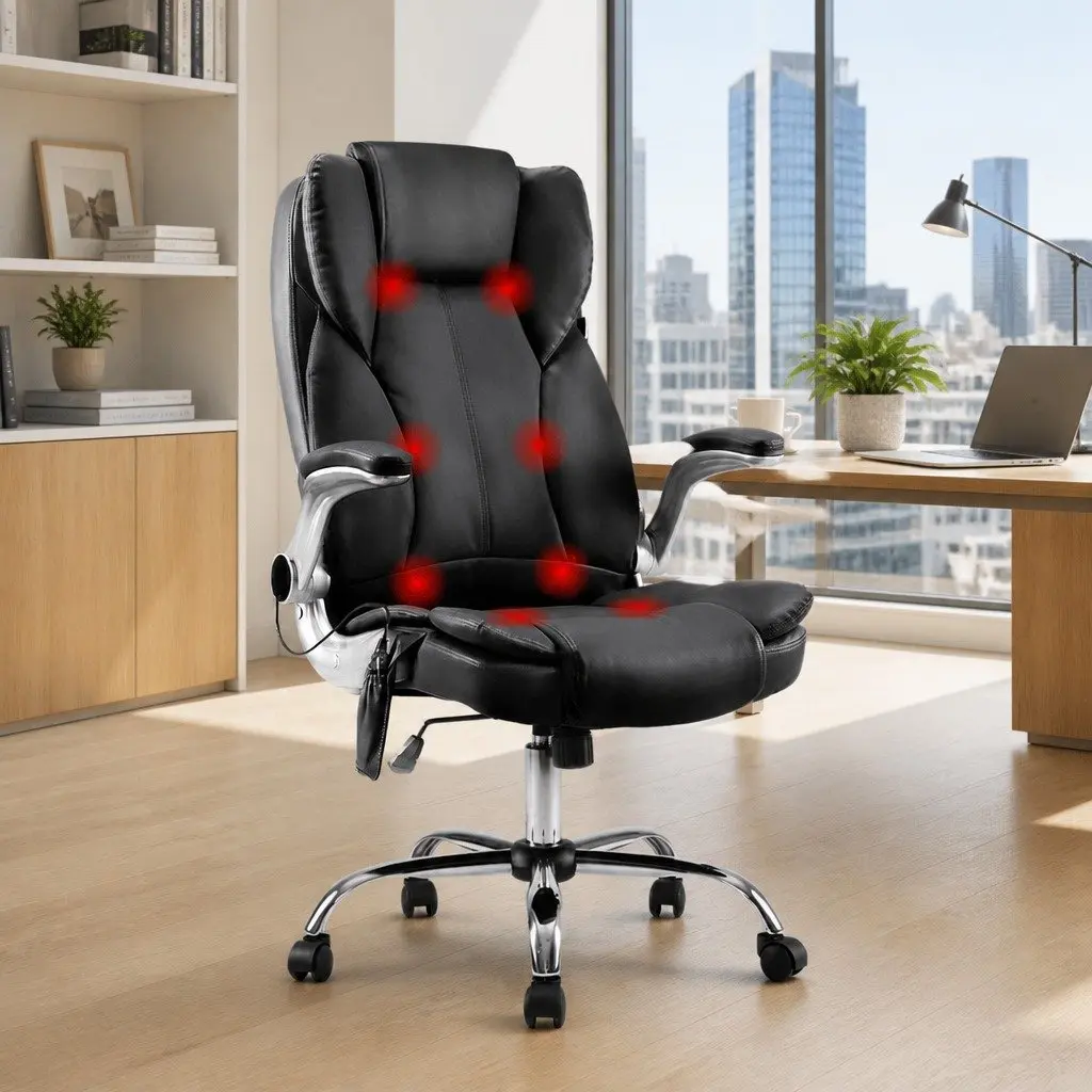 Massage Office Chair 8 Point Vibration High Back PU Leather Black