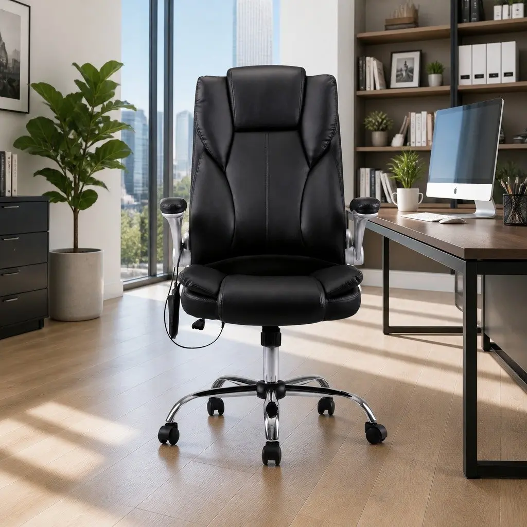Massage Office Chair 8 Point Vibration High Back PU Leather Black