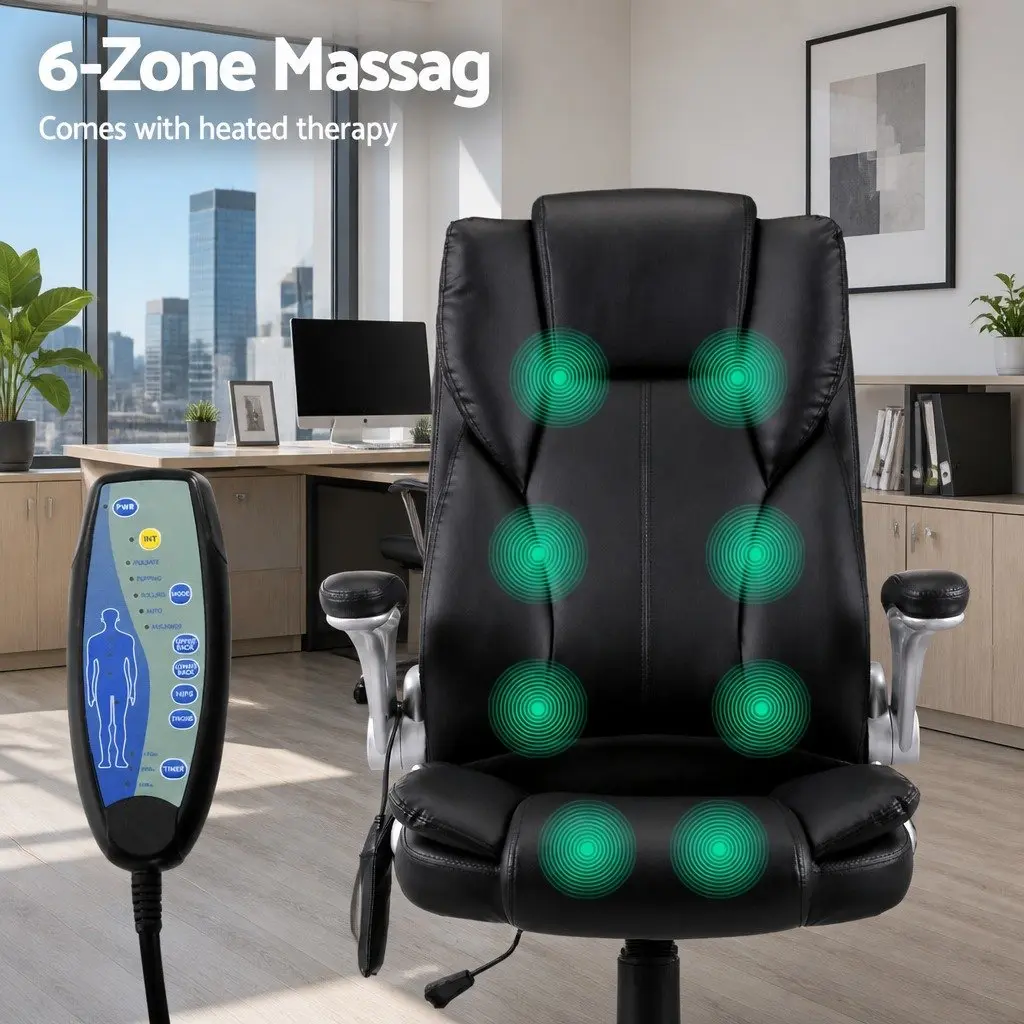 Massage Office Chair 8 Point Vibration High Back PU Leather Black