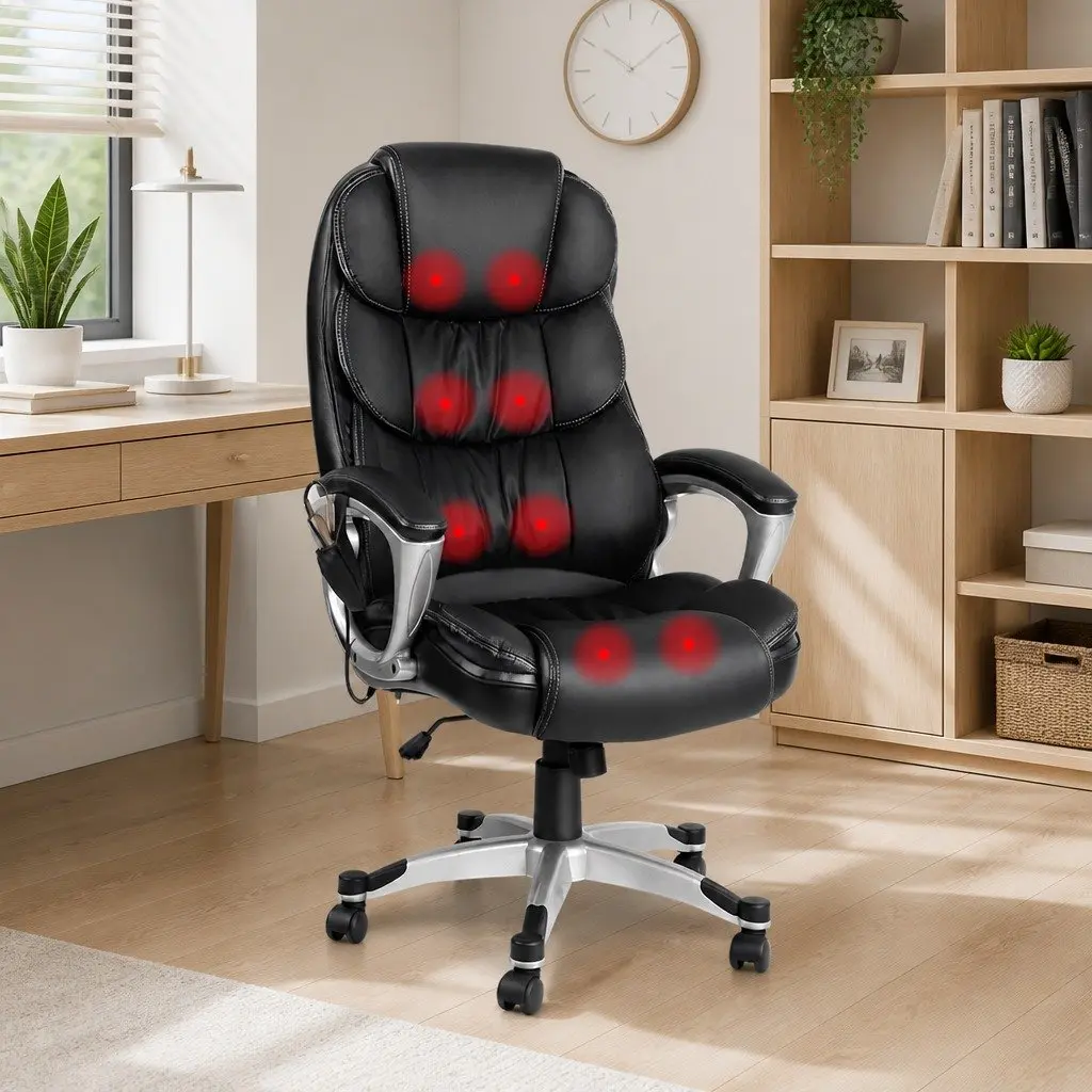 Heated Massage Chair Executive High Back PU Leather Black 8 Point