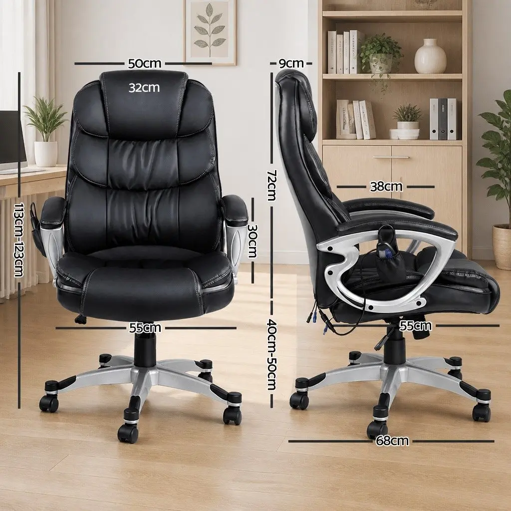 Heated Massage Chair Executive High Back PU Leather Black 8 Point