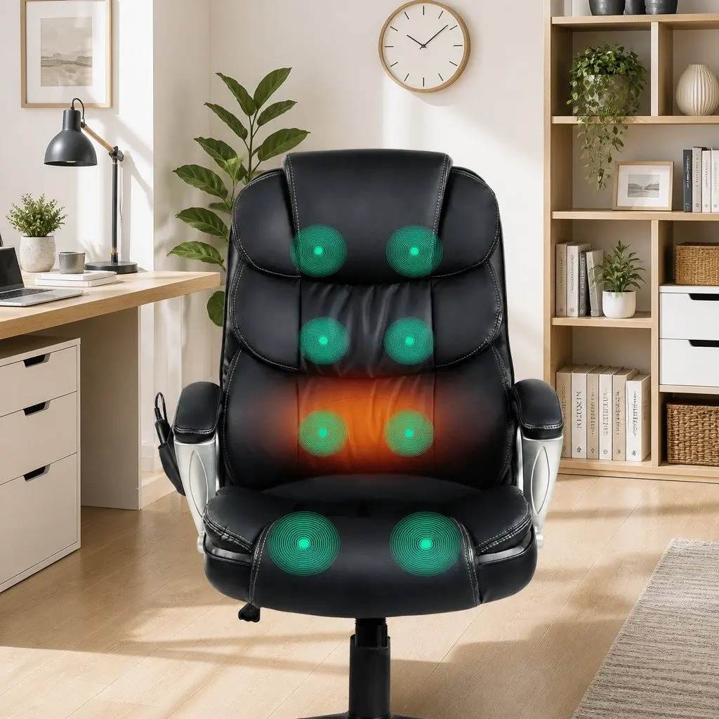 Heated Massage Chair Executive High Back PU Leather Black 8 Point