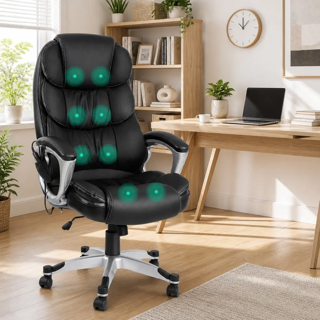 Heated Massage Chair Executive High Back PU Leather Black 8 Point