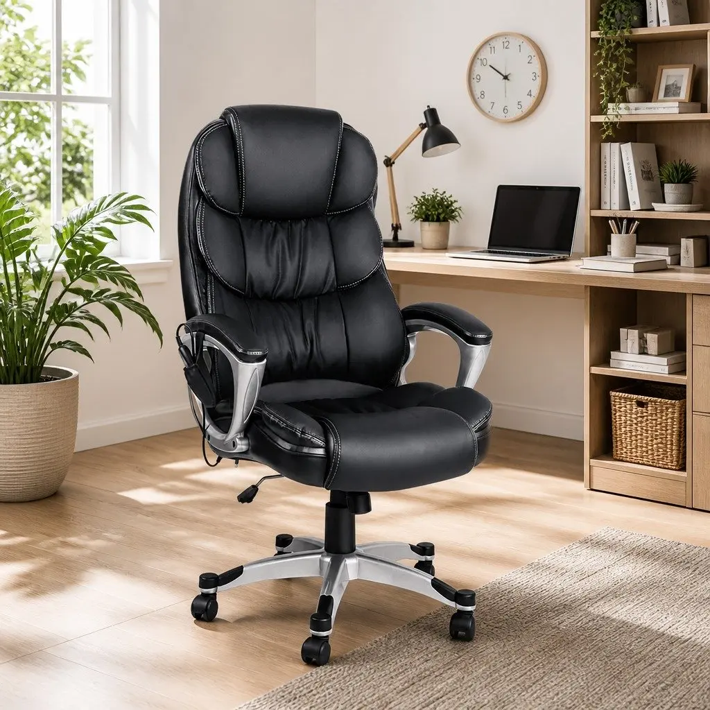 Heated Massage Chair Executive High Back PU Leather Black 8 Point