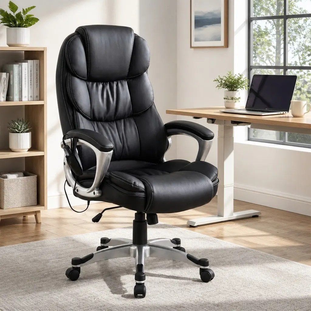 Heated Massage Chair Executive High Back PU Leather Black 8 Point